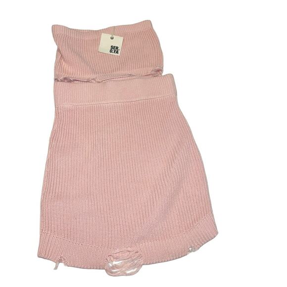 SER.O.YA Lola Strapless Distressed Sweater Mini Dress in Cintz Rose M NWT - Picture 8 of 9